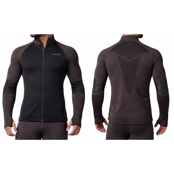Smartwool Mens L Black/Brown Intraknit Merino Sport Full Zip Jacket